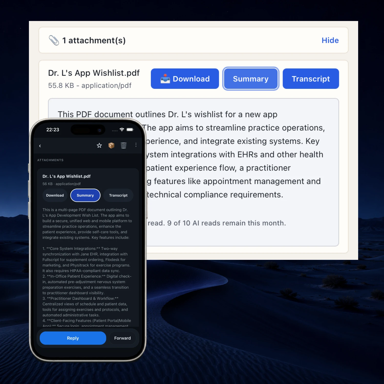BlindBox mobile inbox with folders and unread counts, designed for VoiceOver and TalkBack.
