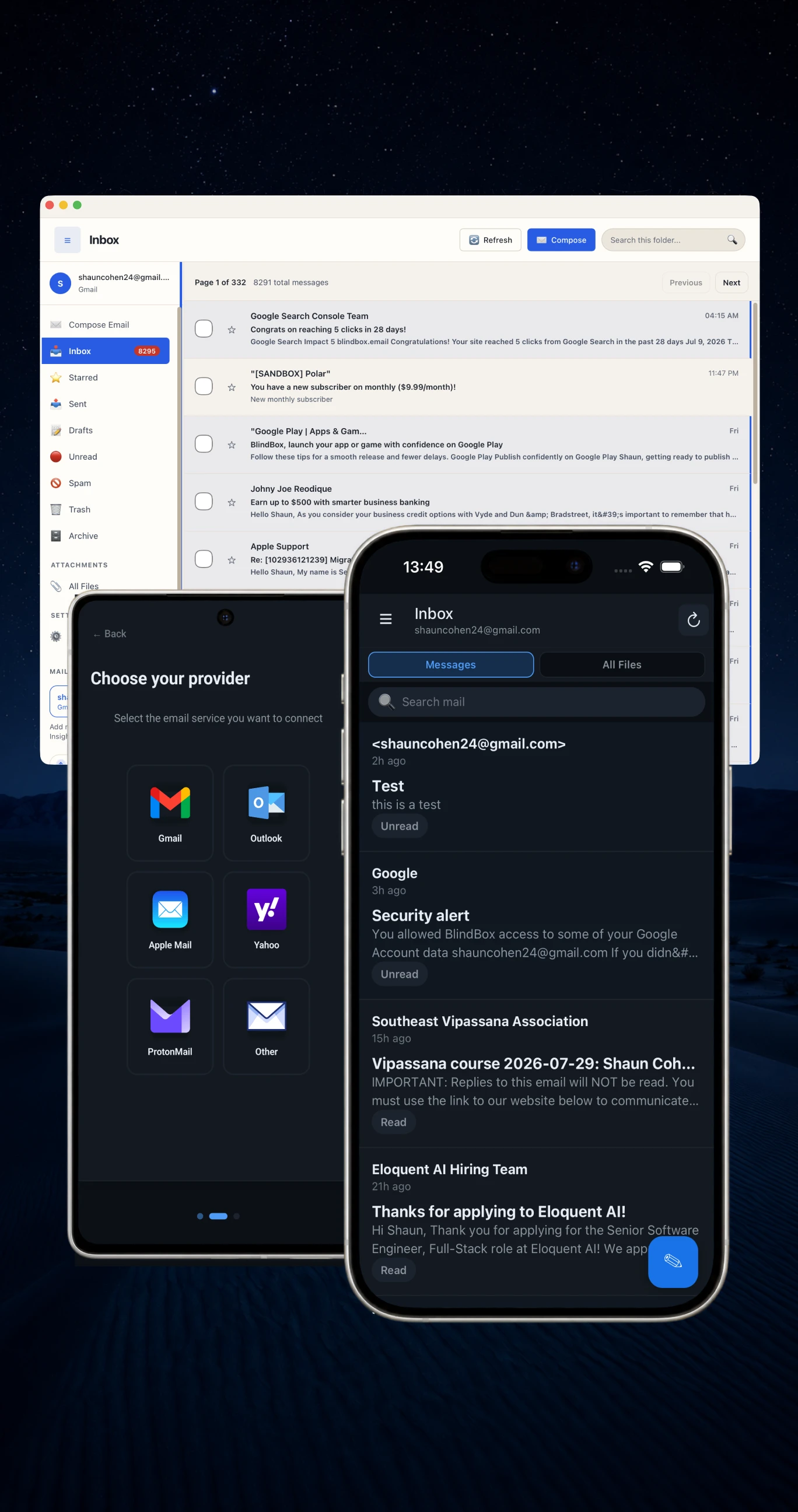 BlindBox Insight panel summarizing an email attachment in plain language.